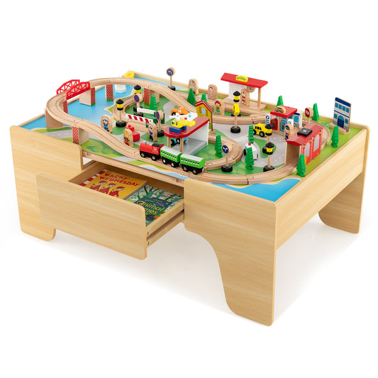 84-Piece Wooden Train Set, Reversible Detachable Tabletop Learning Toys Options at Gallery Canada