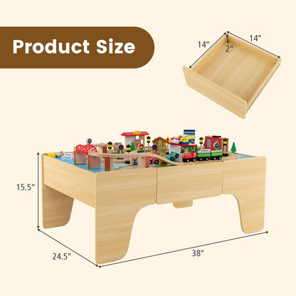 84-Piece Wooden Train Set with Reversible and Detachable Tabletop - Gallery Canada
