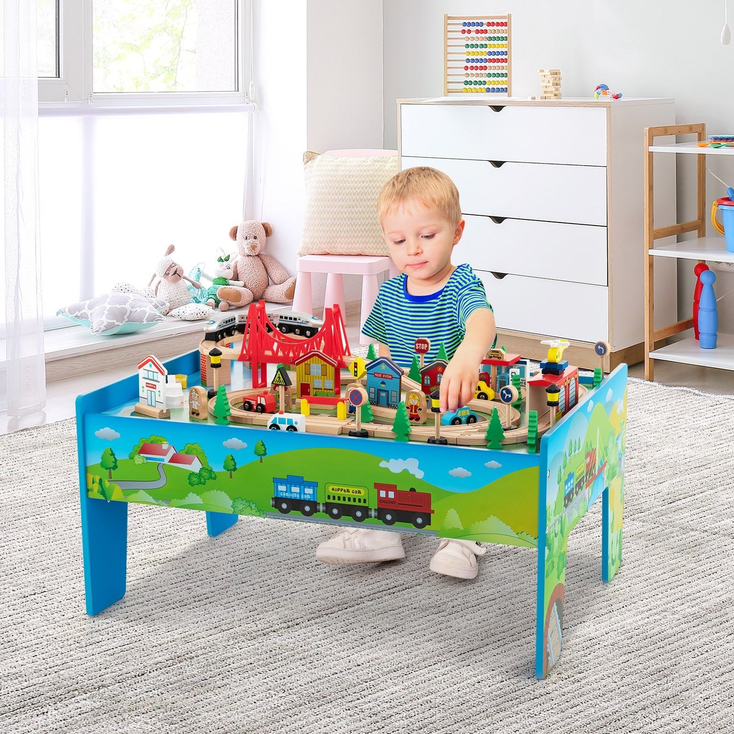 80-Piece Wooden Train Set and Table - Gallery Canada