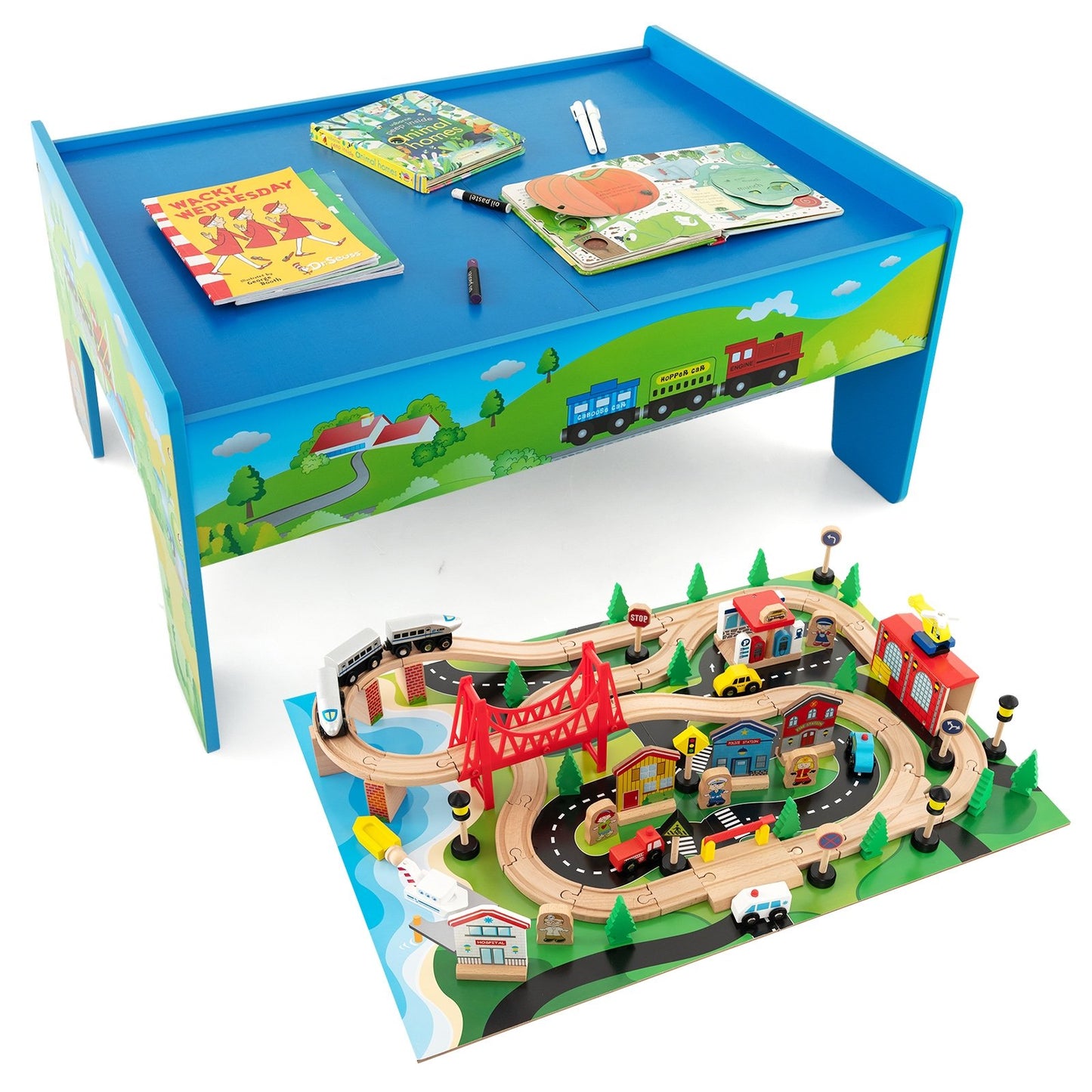 80-Piece Wooden Train Set and Table - Gallery Canada