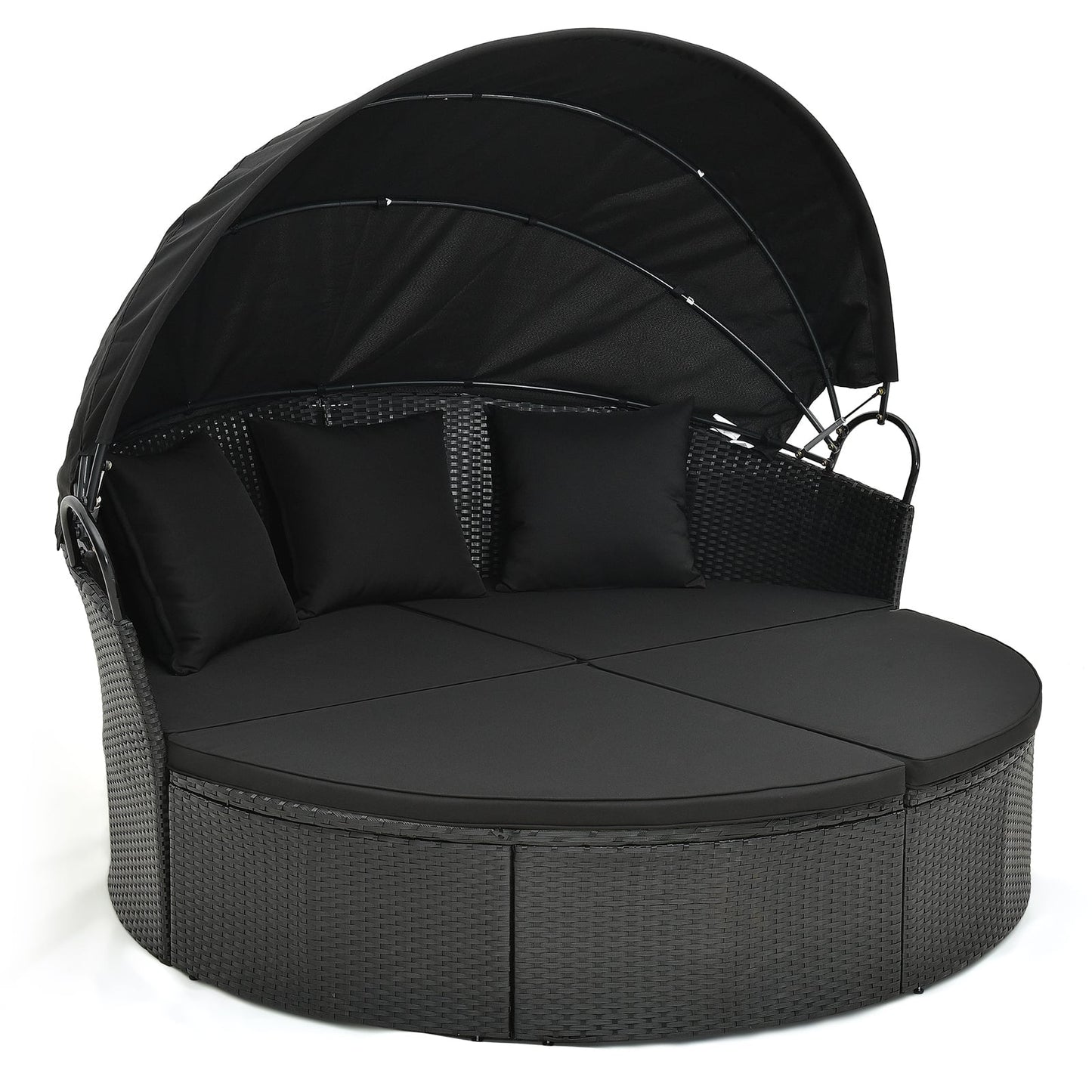 Clamshell Patio Round Daybed, Wicker With Retractable Canopy, Black Outdoor Sectionals at Gallery Canada