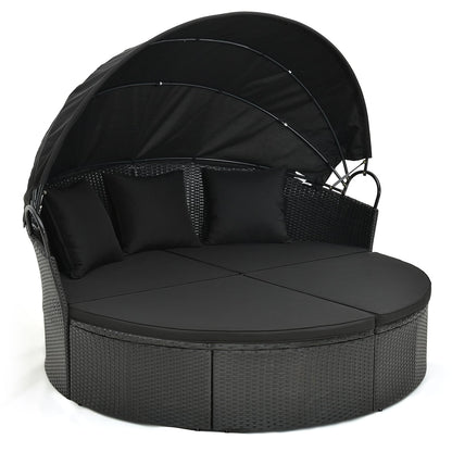 Clamshell Patio Round Daybed, Wicker With Retractable Canopy, Black Outdoor Sectionals at Gallery Canada