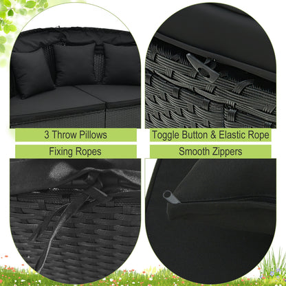 Clamshell Patio Round Daybed Wicker with Retractable Canopy and Pillows, Black Outdoor Sectionals at Gallery Canada