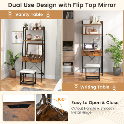 Ladder Vanity Desk Set with Flip Top Mirror and Cushioned Stool, Black Makeup Vanities at Gallery Canada