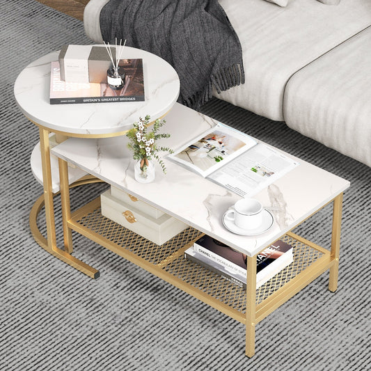 Set of 2 Nesting Coffee Table with Extra Storage Shelf for Living Room, Golden - Gallery Canada