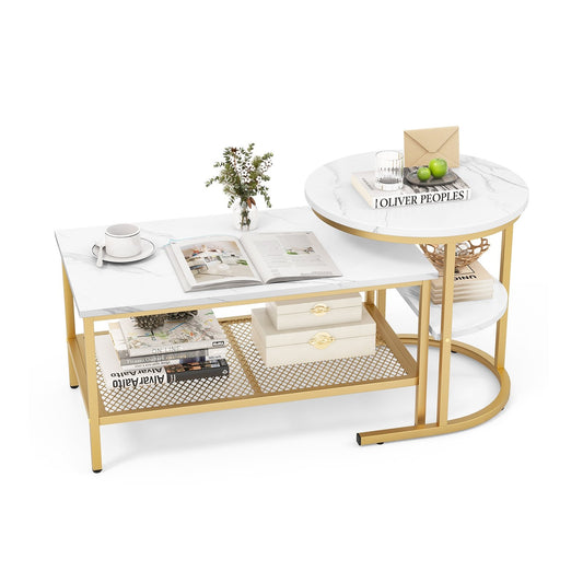 Set of 2 Nesting Coffee Table with Extra Storage Shelf for Living Room, Golden - Gallery Canada
