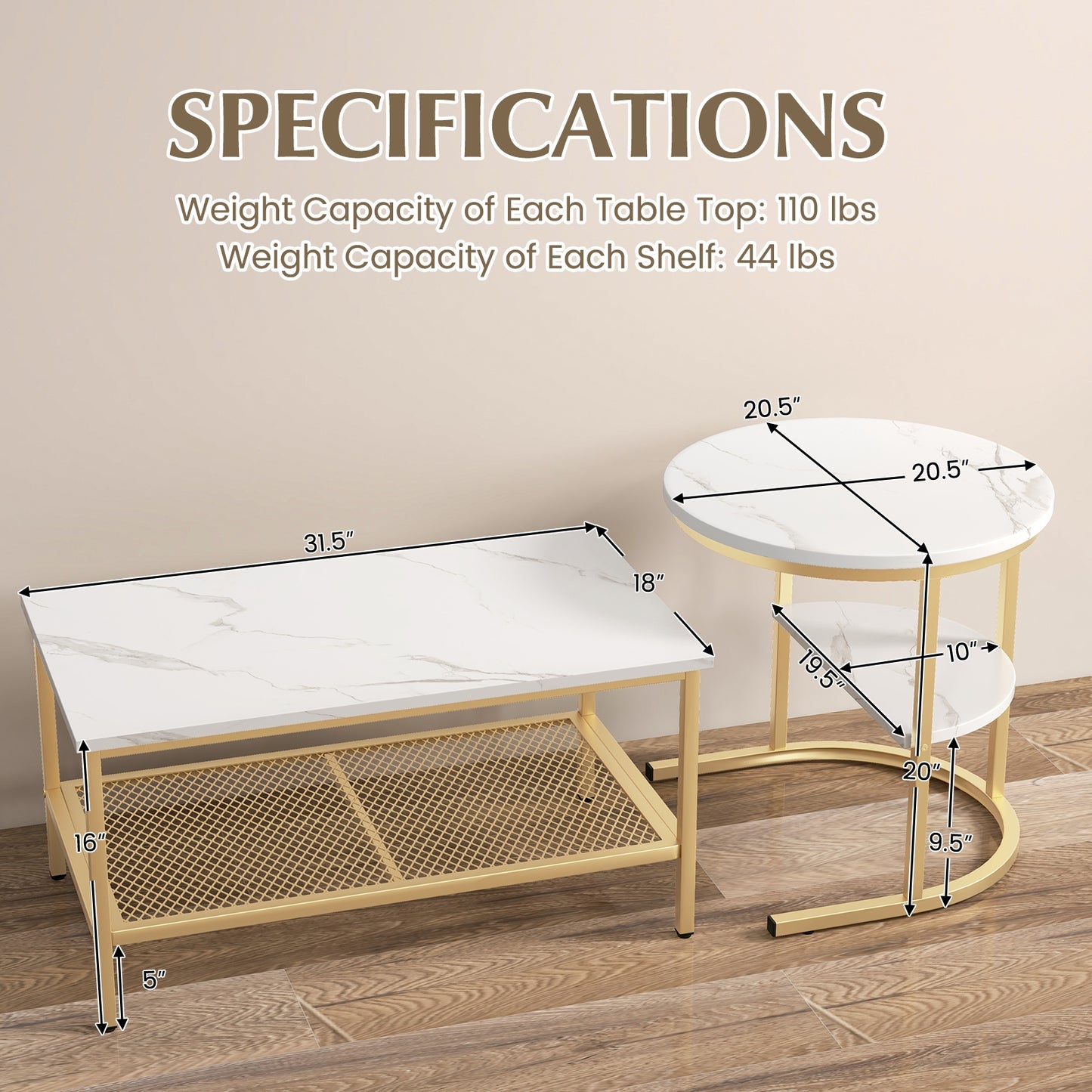 Nesting Coffee Table Set, 2 Piece, Golden Coffee Tables at Gallery Canada