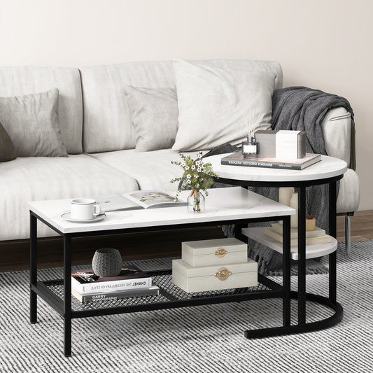 Nesting Coffee Table Set, 2-Piece, With Storage Shelf, Black Coffee Tables Black at Gallery Canada