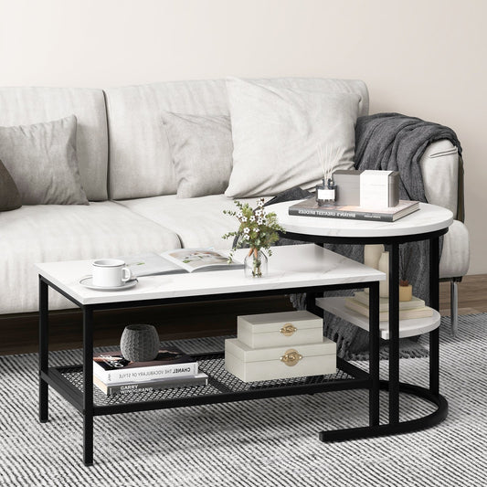 Set of 2 Nesting Coffee Table with Extra Storage Shelf for Living Room, Black - Gallery Canada