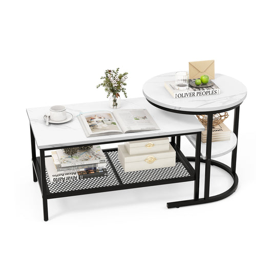 Nesting Coffee Table Set, 2-Piece, With Storage Shelf, Black Coffee Tables Black at Gallery Canada