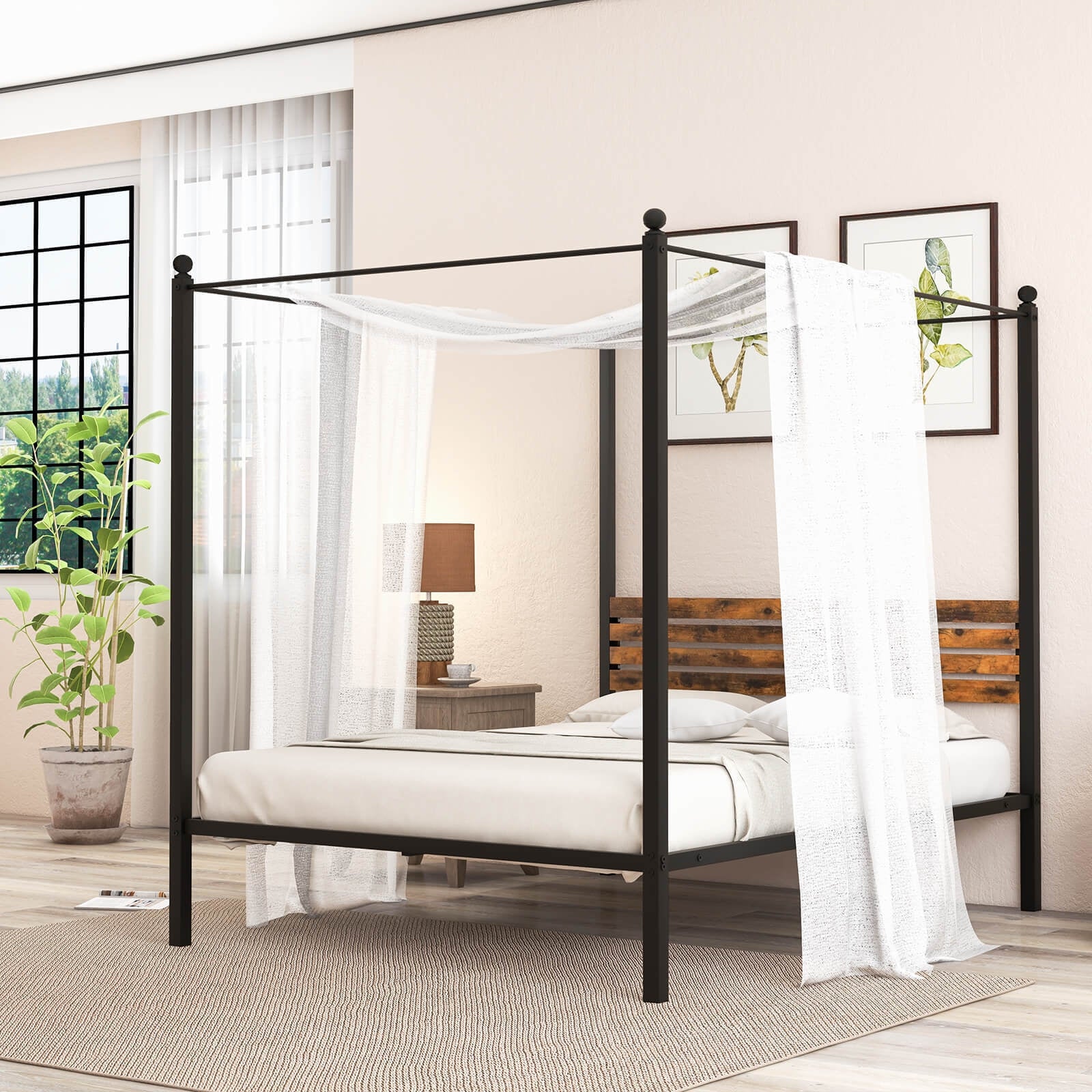 Queen Size Canopy Bed Frame with Under Bed Storage-Queen Size Beds & Bed Frames at Gallery Canada