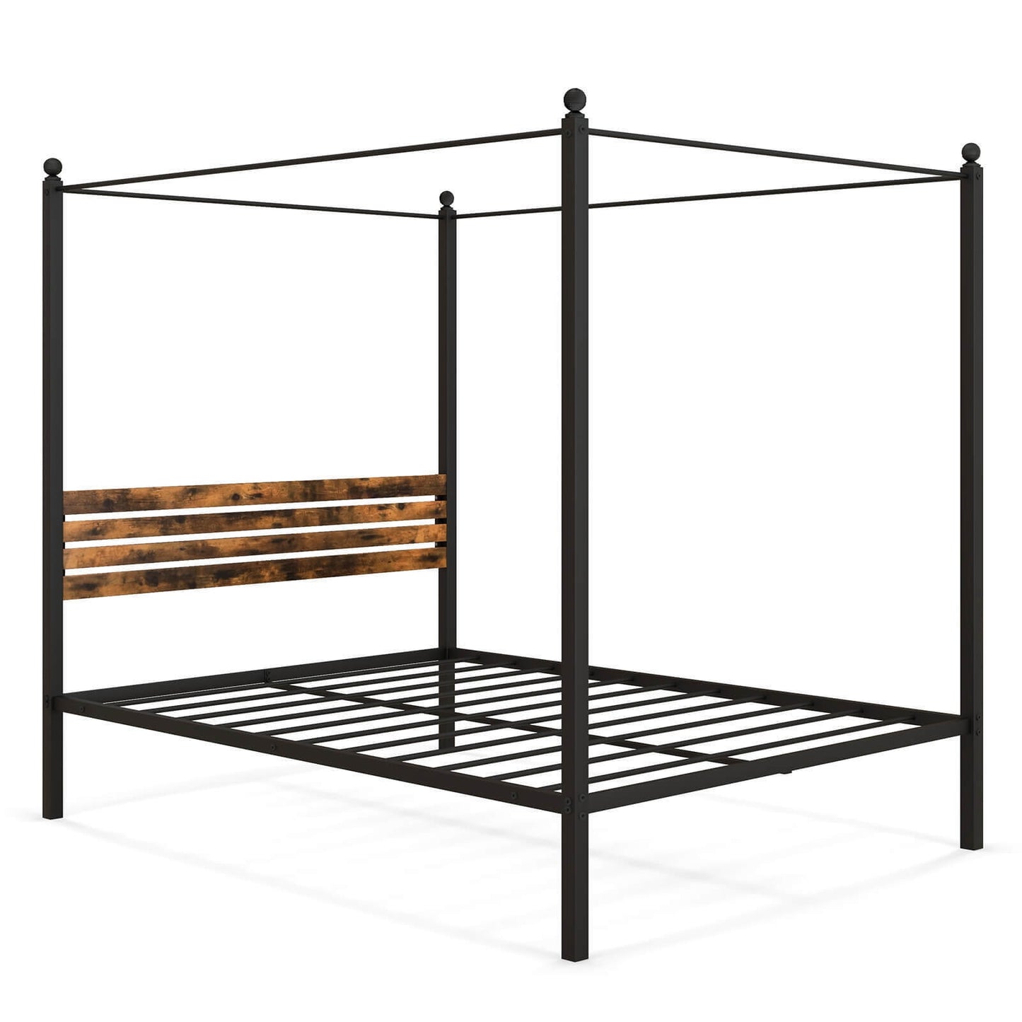 Queen Size Canopy Bed Frame with Under Bed Storage-Queen Size Beds & Bed Frames Rustic Brown, Black at Gallery Canada