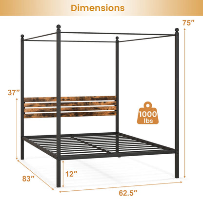 Queen Size Canopy Bed Frame with Under Bed Storage-Queen Size Beds & Bed Frames at Gallery Canada