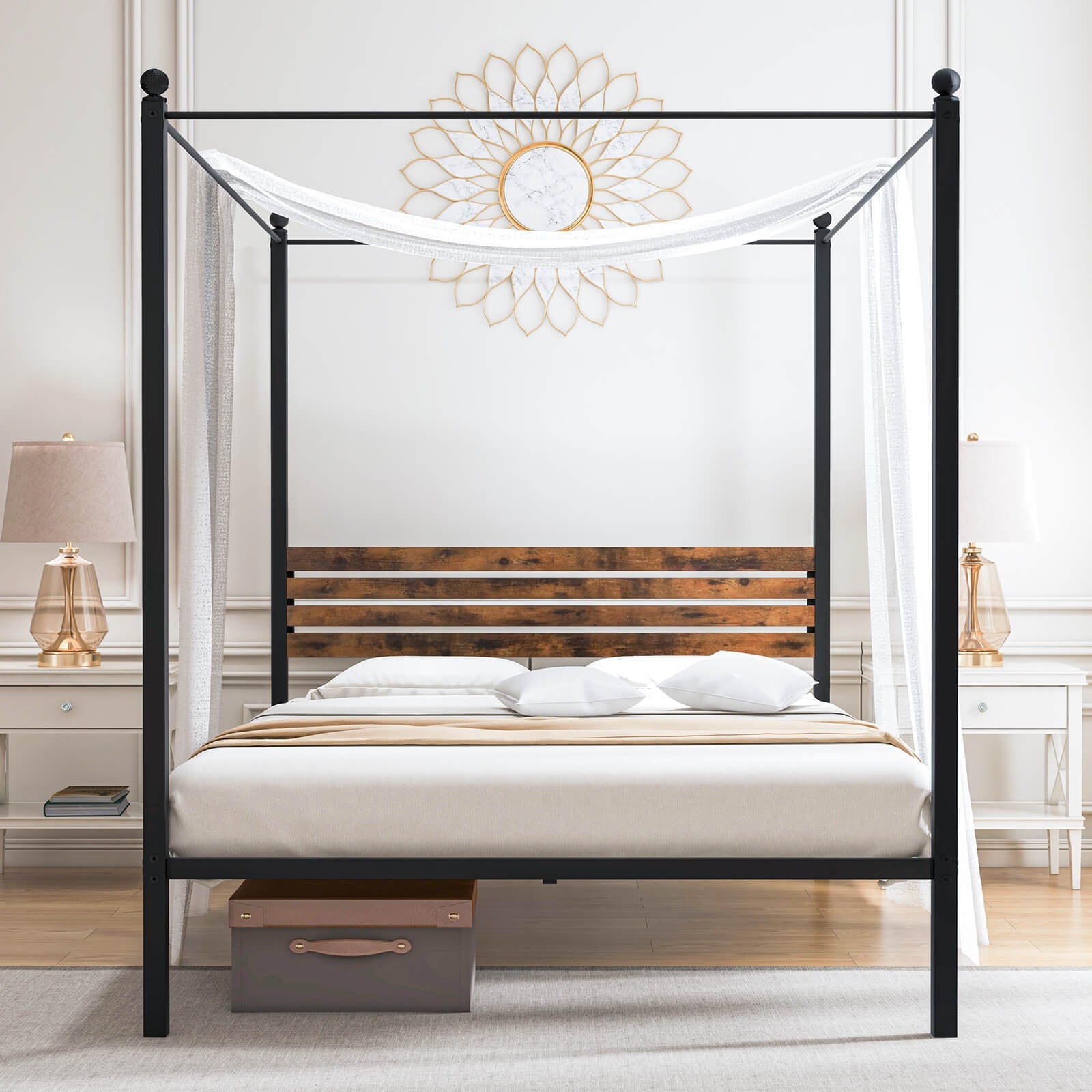 Queen Size Canopy Bed Frame with Under Bed Storage-Queen Size Beds & Bed Frames at Gallery Canada