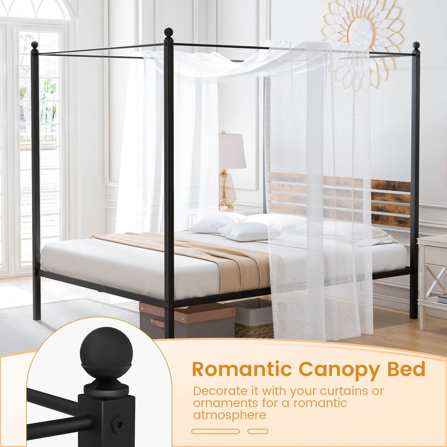 Queen Size Canopy Bed Frame with Under Bed Storage-Queen Size Beds & Bed Frames at Gallery Canada