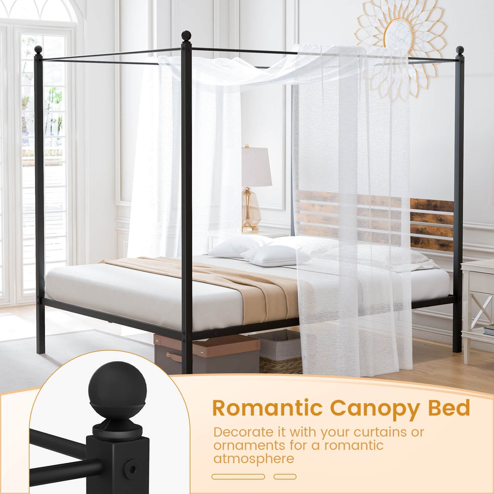 Queen Size Canopy Bed Frame with Under Bed Storage-Queen Size Beds & Bed Frames at Gallery Canada