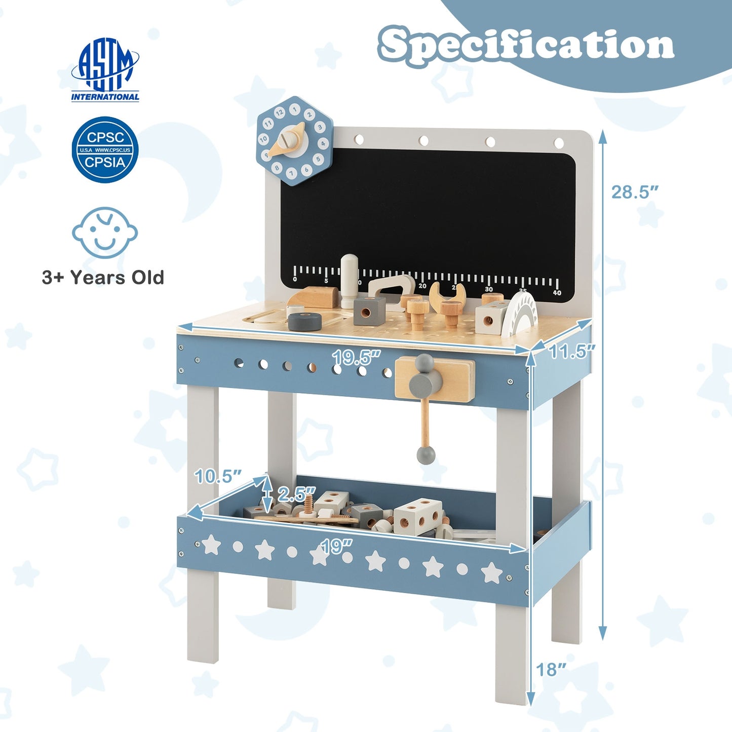 Kids Play Tool Workbench Set with 61 Pcs Tool and Parts Set, Blue Pretend Toys at Gallery Canada