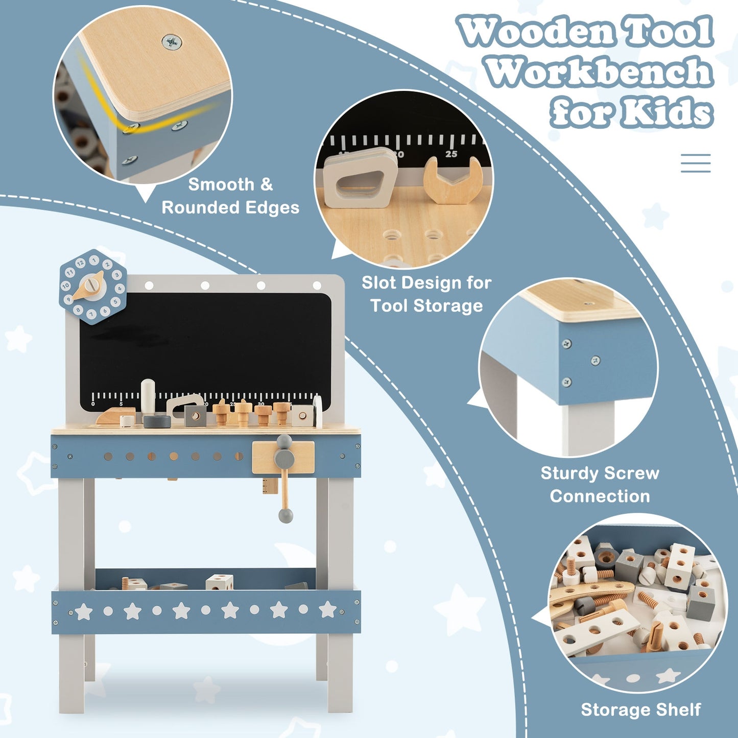 Kids Play Tool Workbench Set with 61 Pcs Tool and Parts Set, Blue Pretend Toys at Gallery Canada