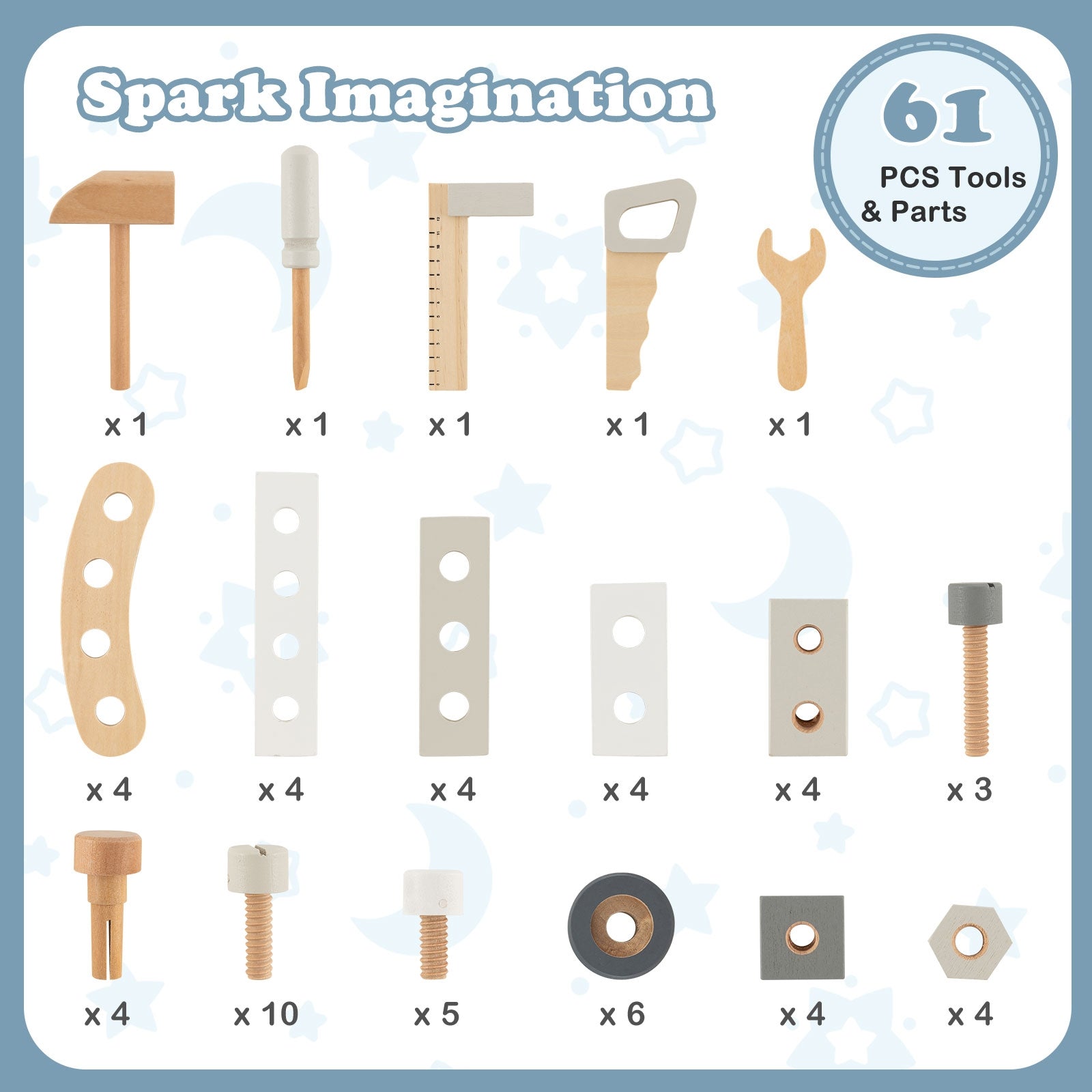 Kids Play Tool Workbench Set with 61 Pcs Tool and Parts Set, Blue Pretend Toys at Gallery Canada