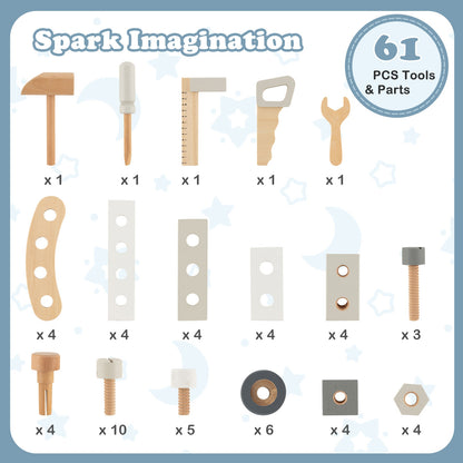 Kids Play Tool Workbench Set with 61 Pcs Tool and Parts Set, Blue Pretend Toys at Gallery Canada