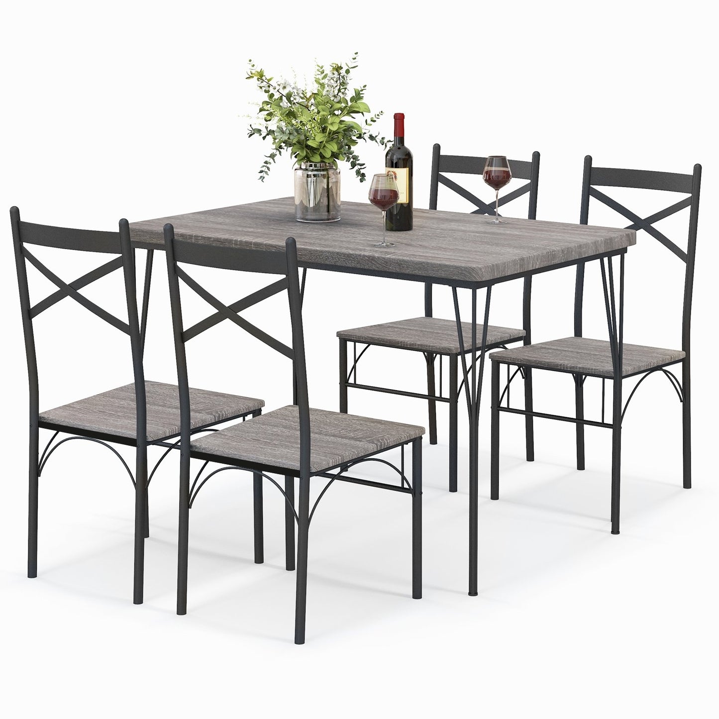 5 Pieces Dining Table Set with Metal Frame for Kitchen Dining Room, Gray Dining Room Sets at Gallery Canada