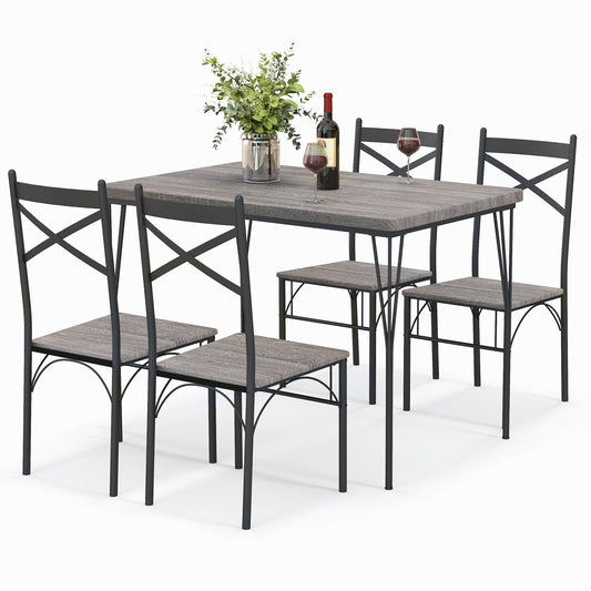 5 Pieces Dining Table Set with Metal Frame for Kitchen Dining Room, Gray - Gallery Canada