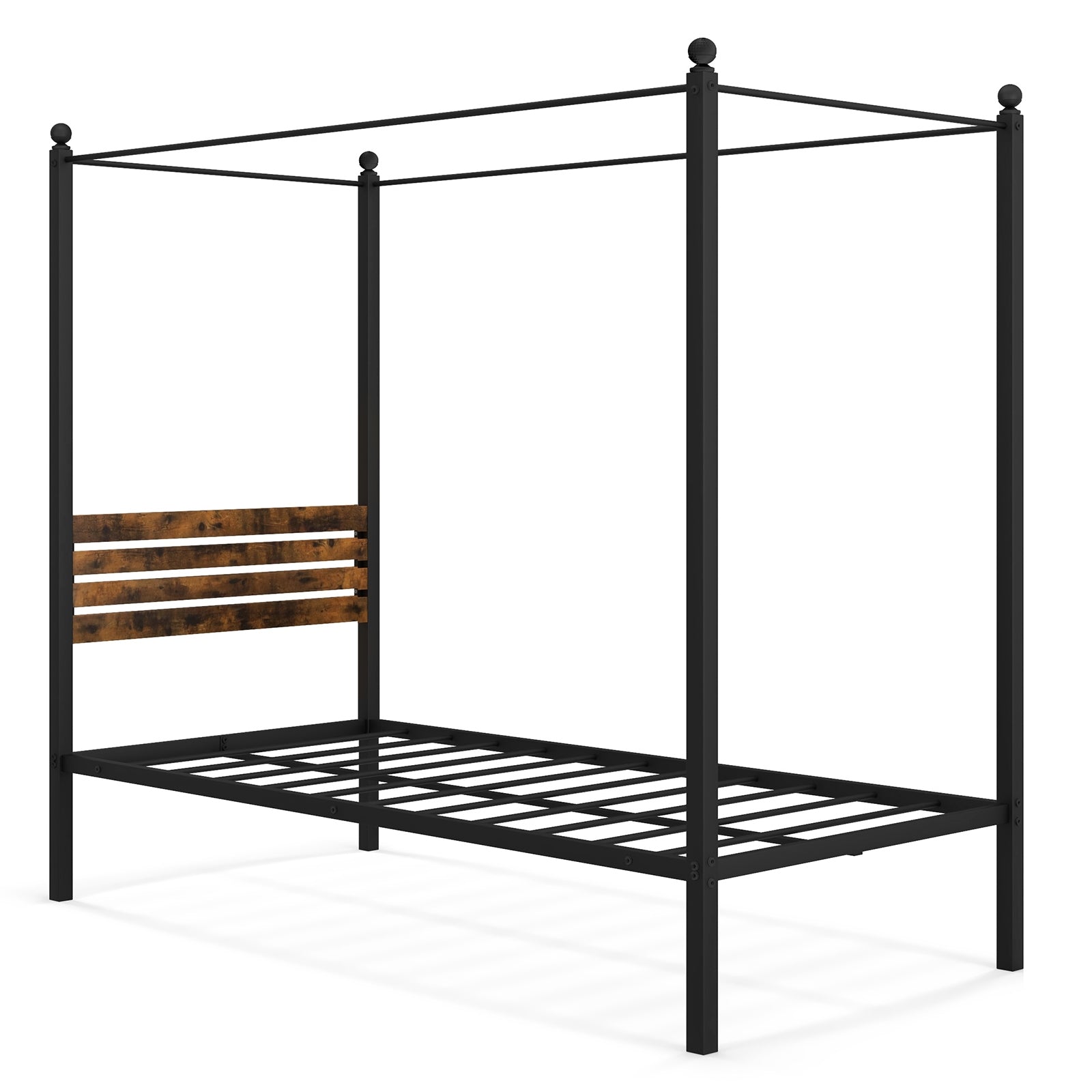 Queen Canopy Bed Frame, Twin Size, Under Bed Storage, Rustic Brown Beds & Bed Frames Rustic Brown at Gallery Canada