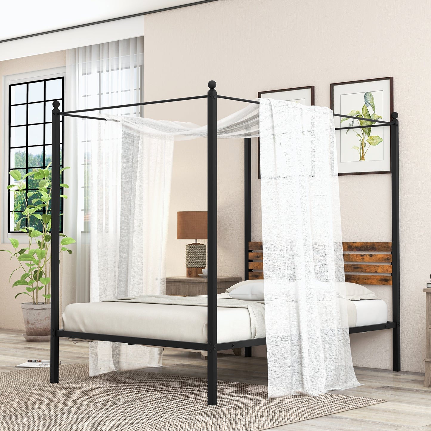 Queen Size Canopy Bed Frame with Under Bed Storage-Full Size, Rustic Brown Beds & Bed Frames at Gallery Canada