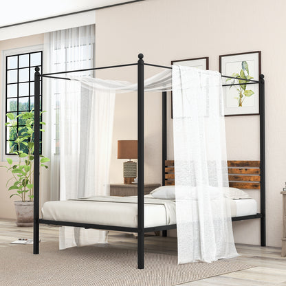 Queen Size Canopy Bed Frame with Under Bed Storage-Full Size, Rustic Brown Beds & Bed Frames at Gallery Canada