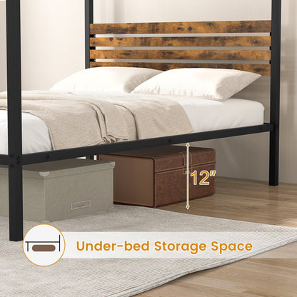 Queen Size Canopy Bed Frame with Under Bed Storage-Full Size, Rustic Brown Beds & Bed Frames at Gallery Canada