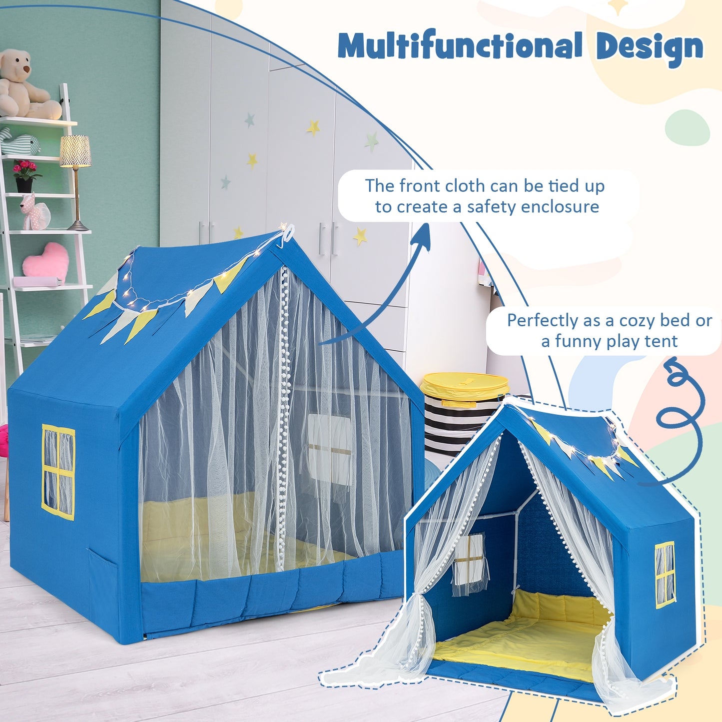 48 x 42 x 50 Inch Large Play Tent with Washable Cotton Mat Holiday Birthday Gift for Kids, Blue Play Tents & Playhouse at Gallery Canada