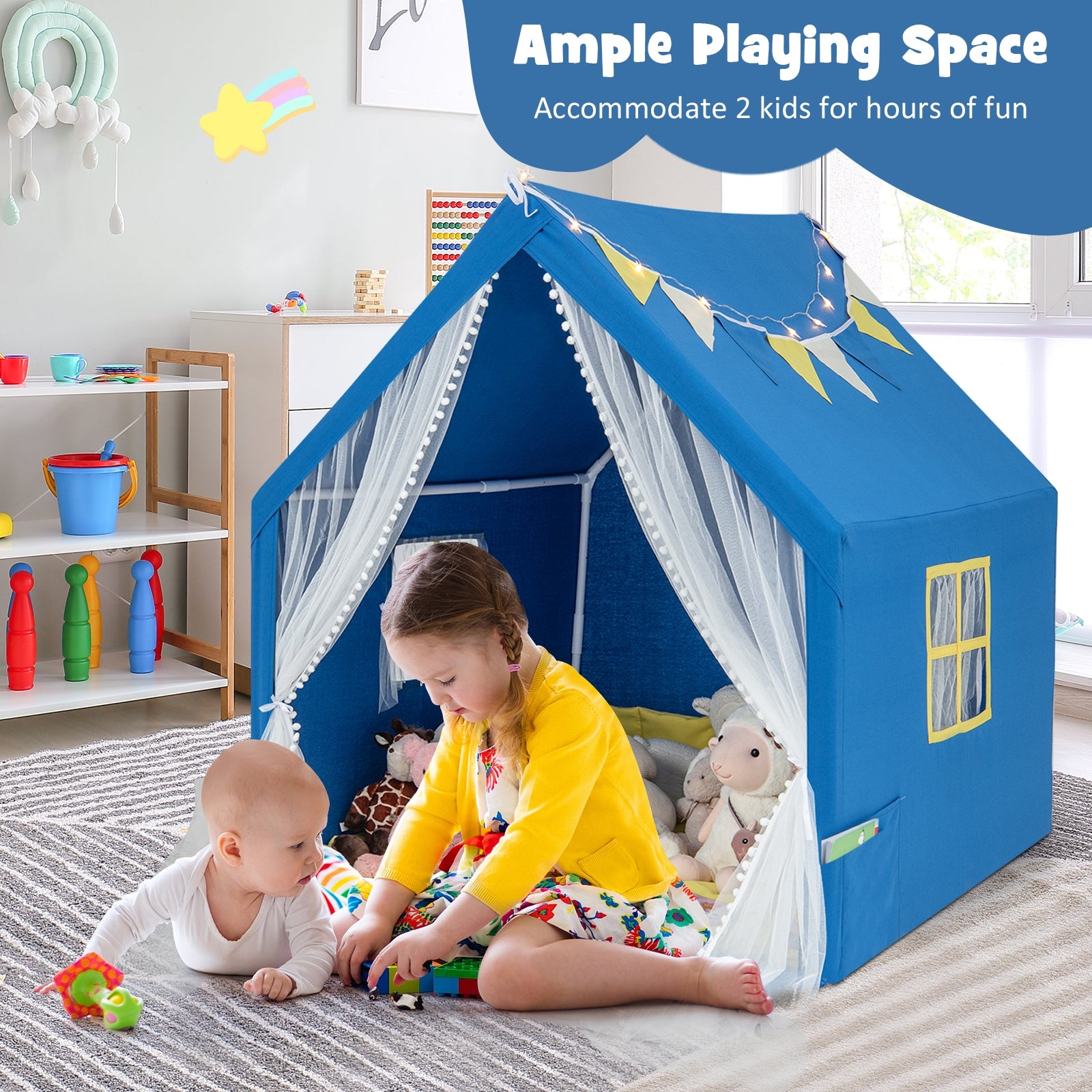 48 x 42 x 50 Inch Large Play Tent with Washable Cotton Mat Holiday Birthday Gift for Kids, Blue Play Tents & Playhouse at Gallery Canada