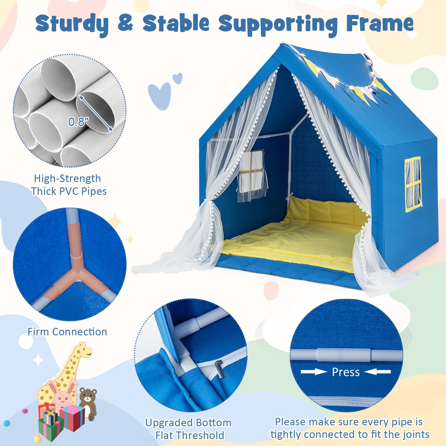 48 x 42 x 50 Inch Large Play Tent with Washable Cotton Mat Holiday Birthday Gift for Kids, Blue Play Tents & Playhouse at Gallery Canada