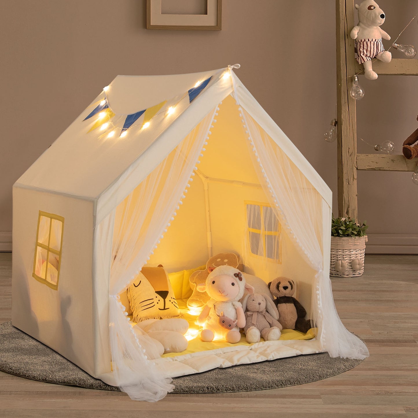 48 x 42 x 50 Inch Large Play Tent with Washable Cotton Mat Holiday Birthday Gift for Kids, Beige Play Tents & Playhouse at Gallery Canada