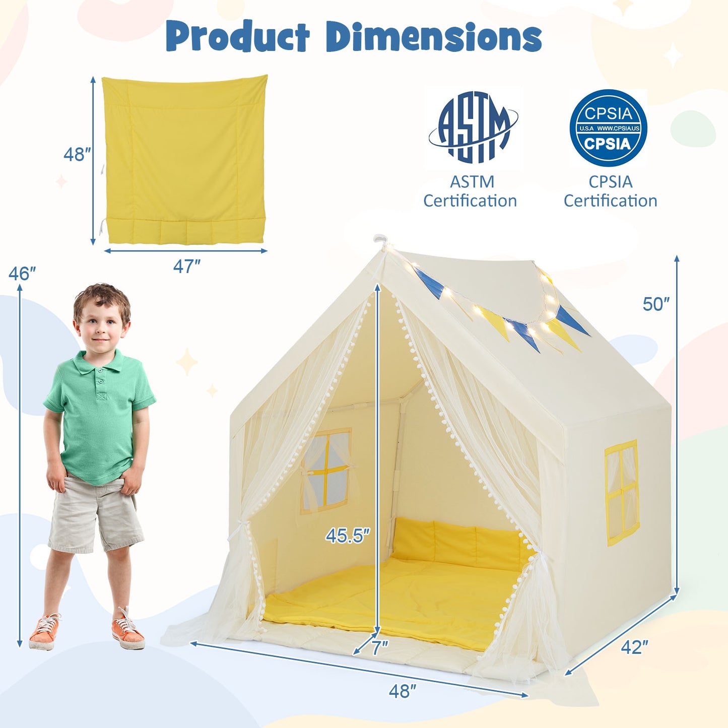 48 x 42 x 50 Inch Large Play Tent with Washable Cotton Mat Holiday Birthday Gift for Kids, Beige Play Tents & Playhouse at Gallery Canada