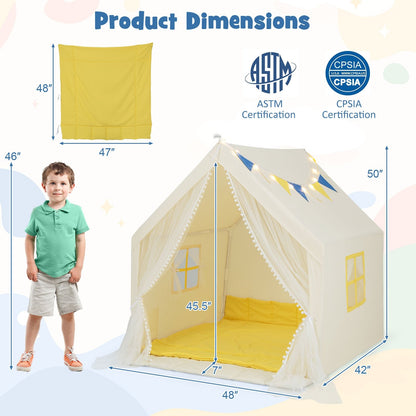 48 x 42 x 50 Inch Large Play Tent with Washable Cotton Mat Holiday Birthday Gift for Kids, Beige