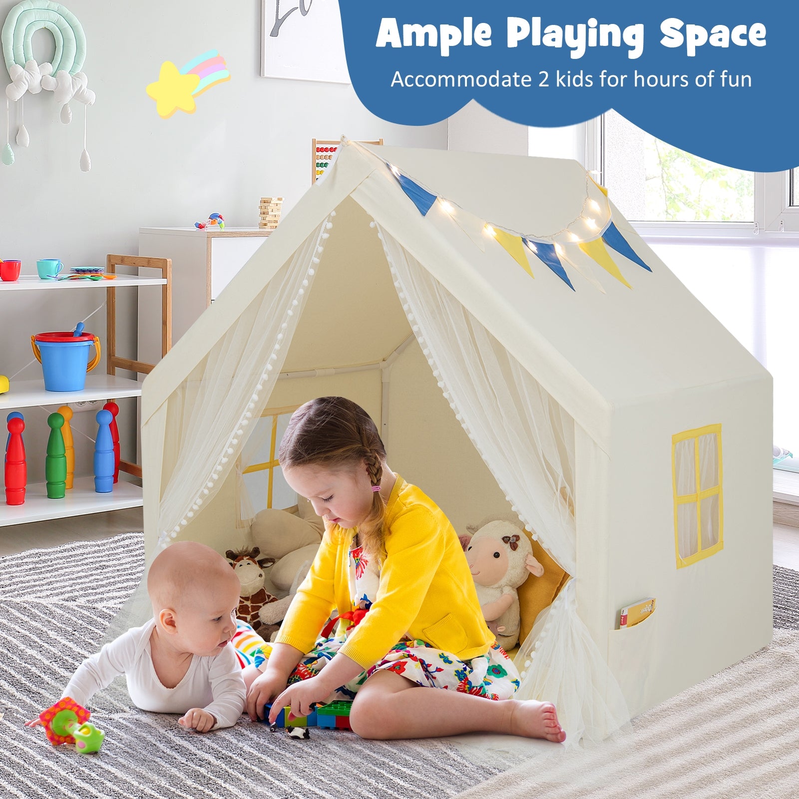 48 x 42 x 50 Inch Large Play Tent with Washable Cotton Mat Holiday Birthday Gift for Kids, Beige Play Tents & Playhouse at Gallery Canada