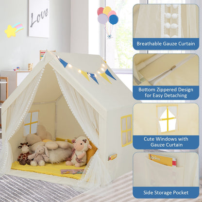 48 x 42 x 50 Inch Large Play Tent with Washable Cotton Mat Holiday Birthday Gift for Kids, Beige