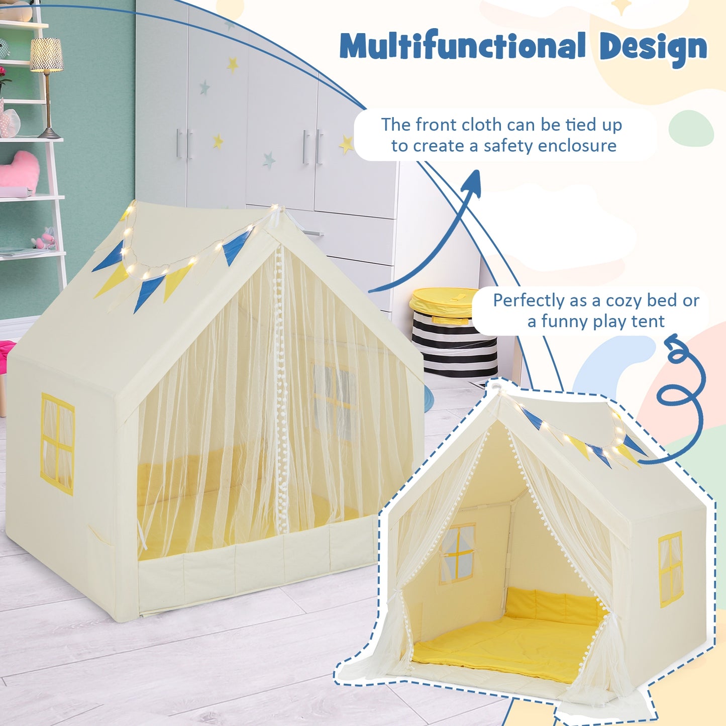 48 x 42 x 50 Inch Large Play Tent with Washable Cotton Mat Holiday Birthday Gift for Kids, Beige Play Tents & Playhouse at Gallery Canada