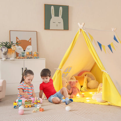Kids Play Tent with Solid Wood Frame Holiday Birthday Gift & Toy for Boys & Girls, Yellow