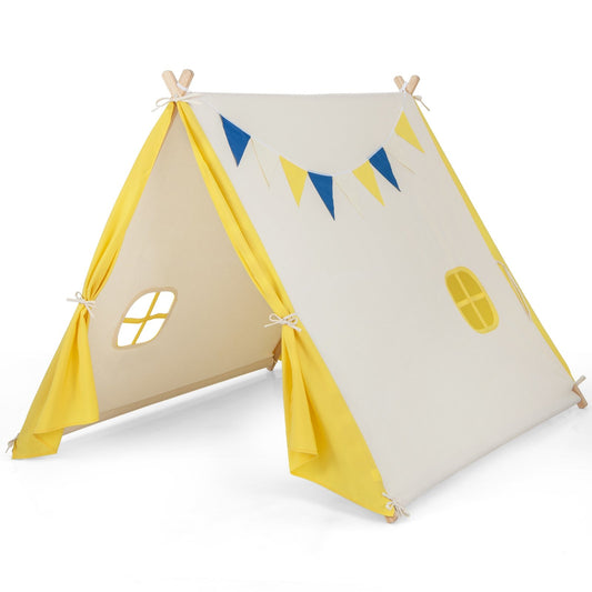 Kids Play Tent with Solid Wood Frame Holiday Birthday Gift & Toy for Boys & Girls, Yellow at Gallery Canada