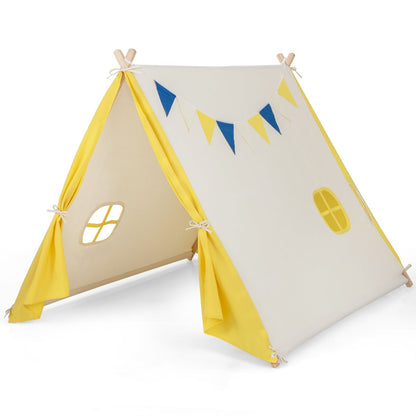 Kids Play Tent, Solid Wood Frame, Yellow