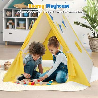 Kids Play Tent, Solid Wood Frame, Yellow