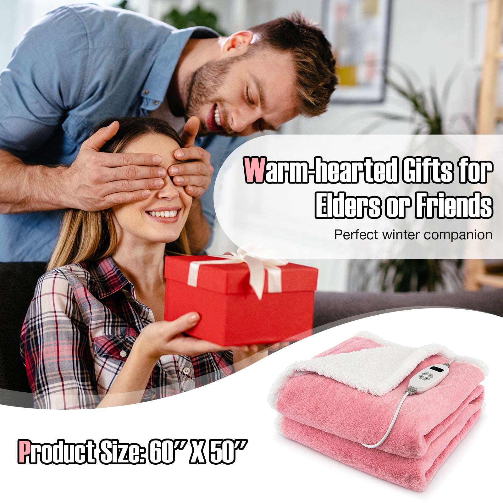 Electric Heated Blanket Throw with 10 Heat Settings, Pink Bedding at Gallery Canada