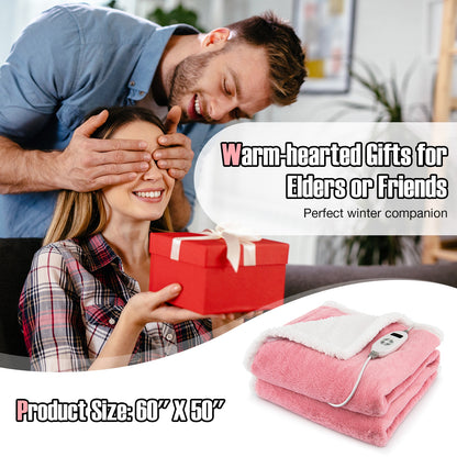 Electric Heated Blanket Throw with 10 Heat Settings, Pink Bedding at Gallery Canada