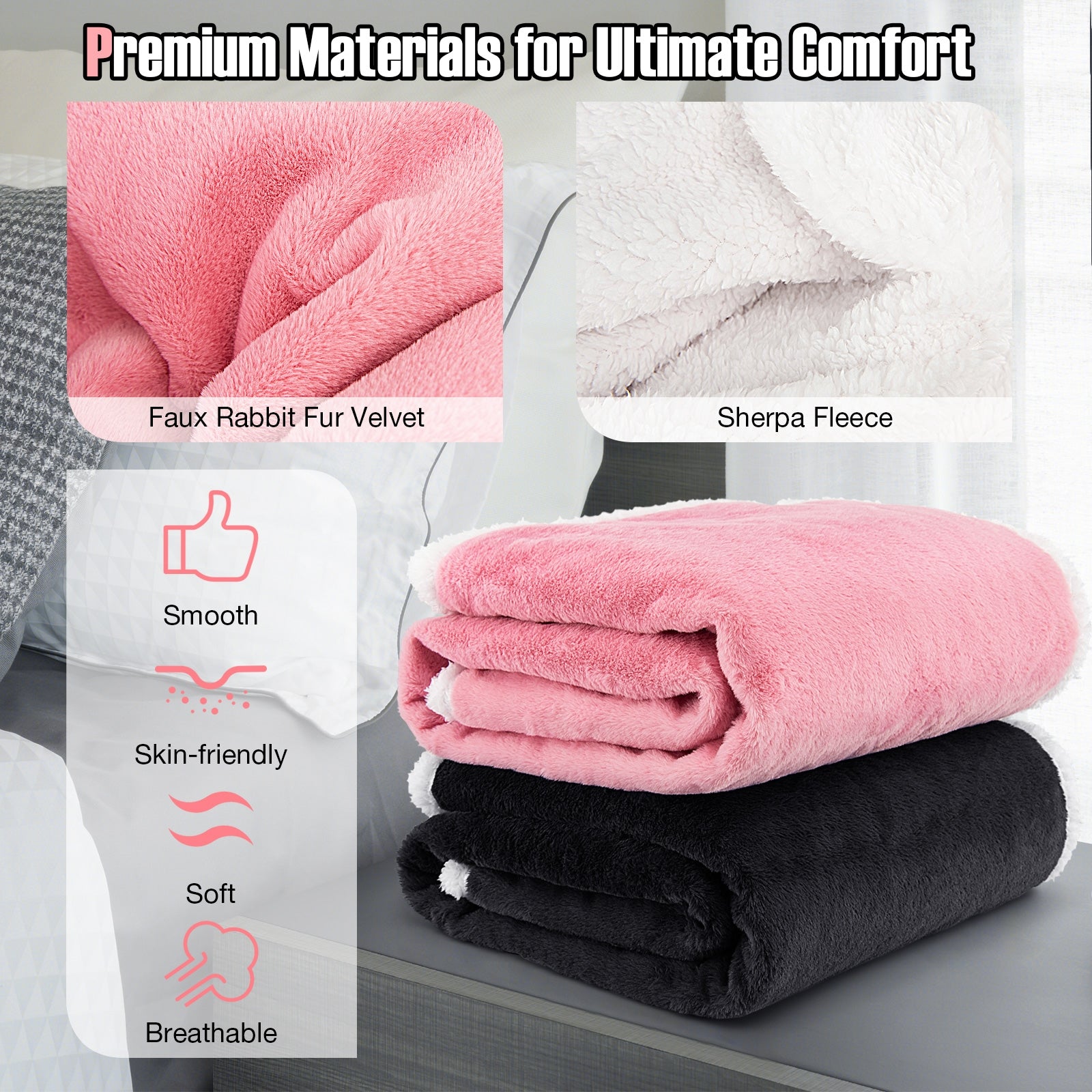 Electric Heated Blanket Throw with 10 Heat Settings, Pink Bedding at Gallery Canada