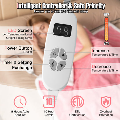 Electric Heated Blanket Throw with 10 Heat Settings, Pink Bedding at Gallery Canada