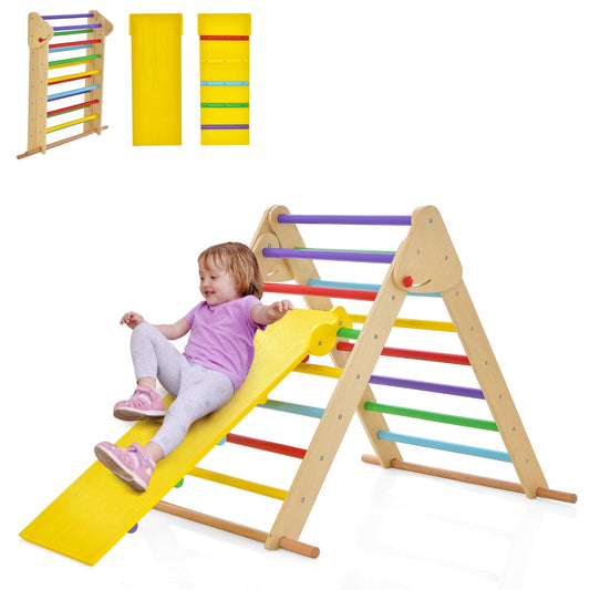Kids Climbing Triangle Set with Adjustable and Reversible Ramp, Multicolor