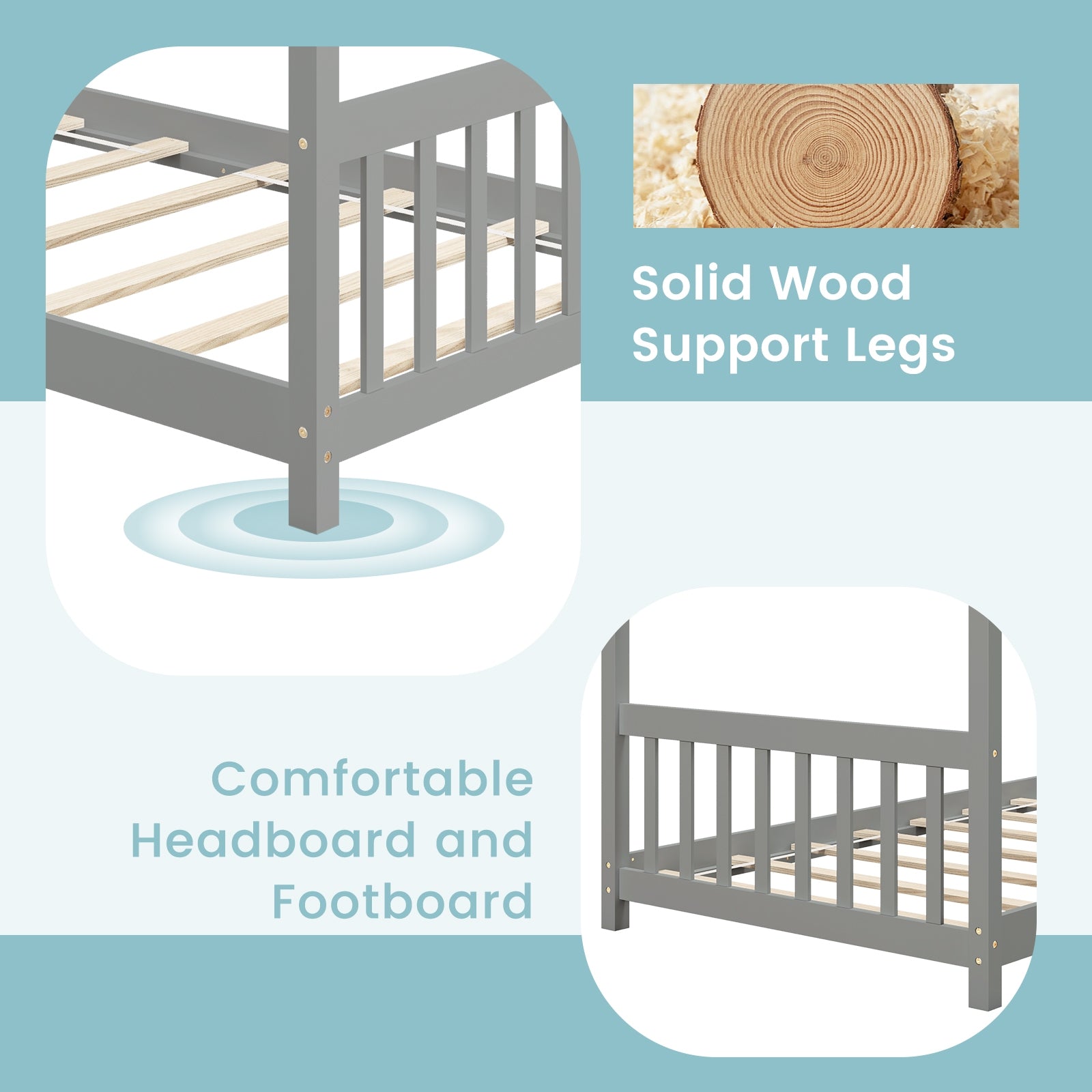 Twin Size Wooden House Bed with Roof, Gray Simple Bed Frame at Gallery Canada