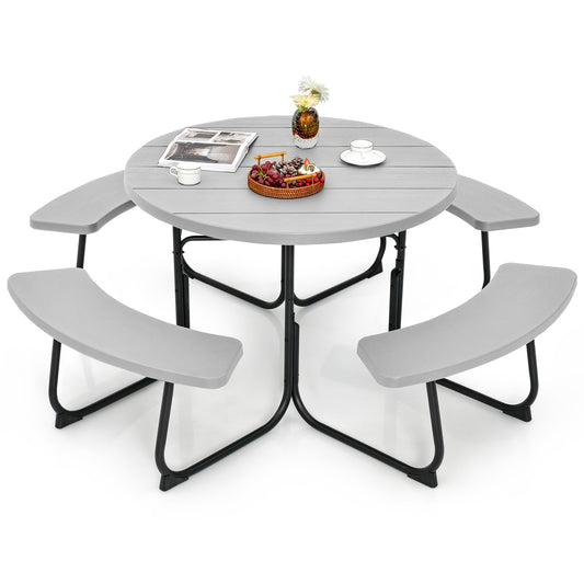 8-Person Outdoor Picnic Table and Bench Set with Umbrella Hole, Gray - Gallery Canada